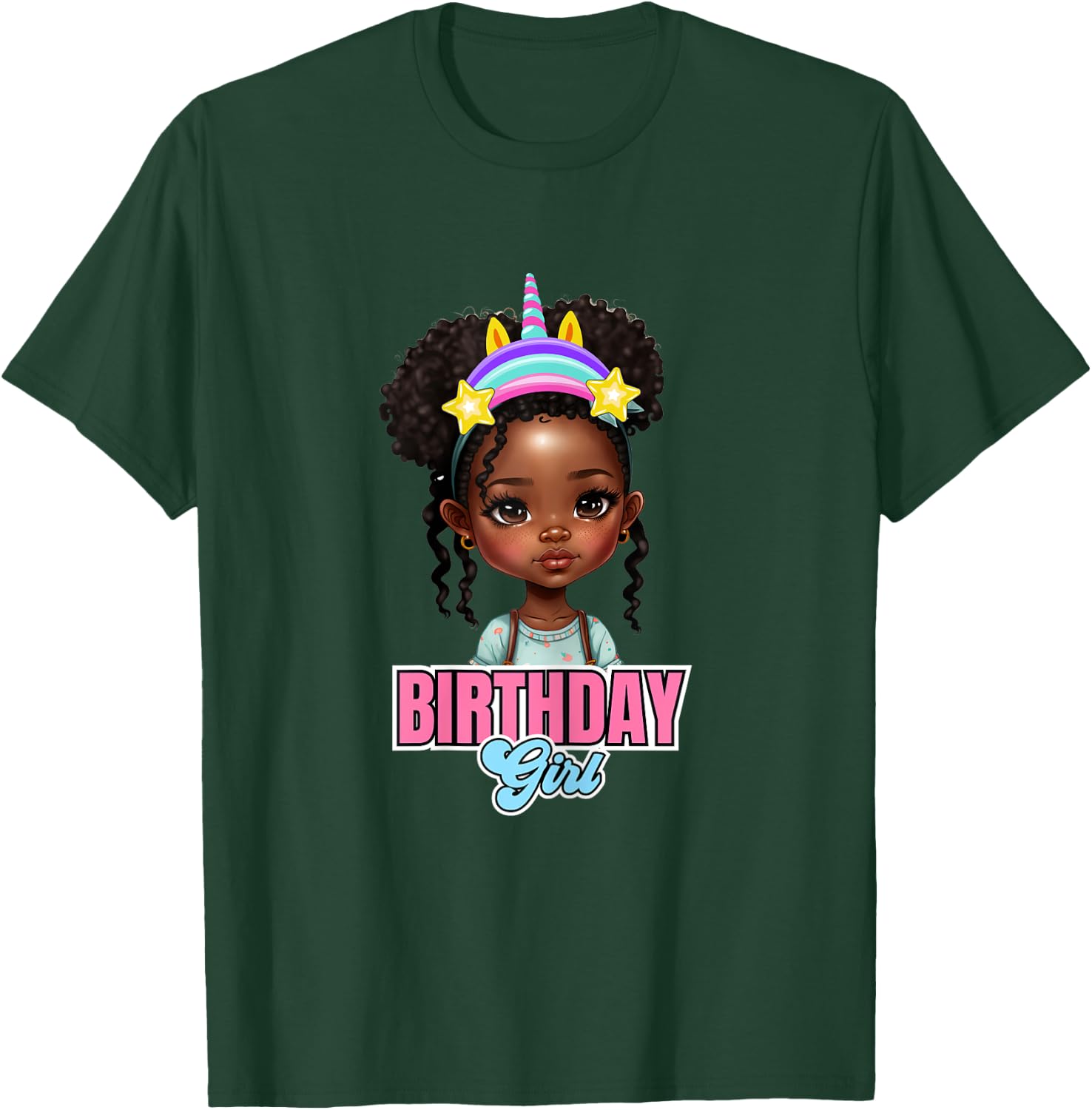 Kids Black Girl Birthday Melanin Kids Afro Puff Unicorn Girl T-Shirt - T-Shirt | Forest