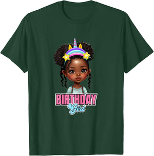 Kids Black Girl Birthday Melanin Kids Afro Puff Unicorn Girl T-Shirt - T-Shirt | Forest