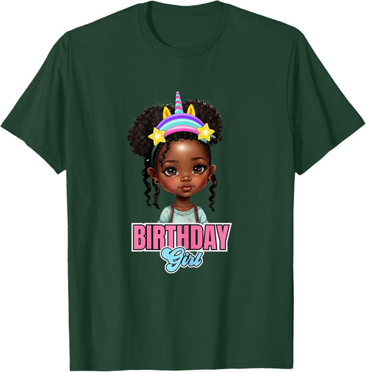 Kids Black Girl Birthday Melanin Kids Afro Puff Unicorn Girl T-Shirt - T-Shirt | Forest