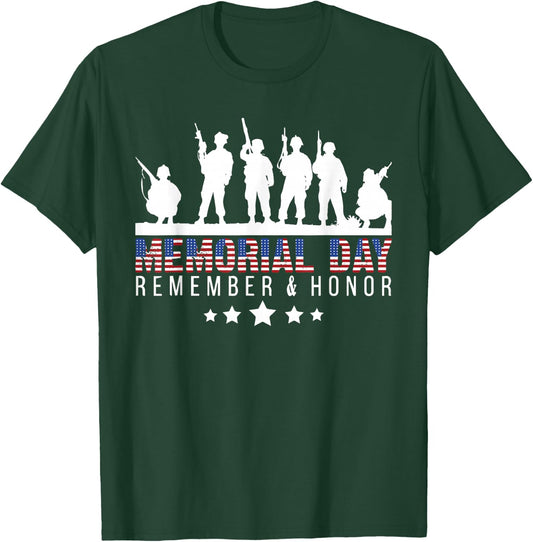Memorial Day Remember & Honor USA Military Veteran Patriotic T-Shirt - T-Shirt | Forest
