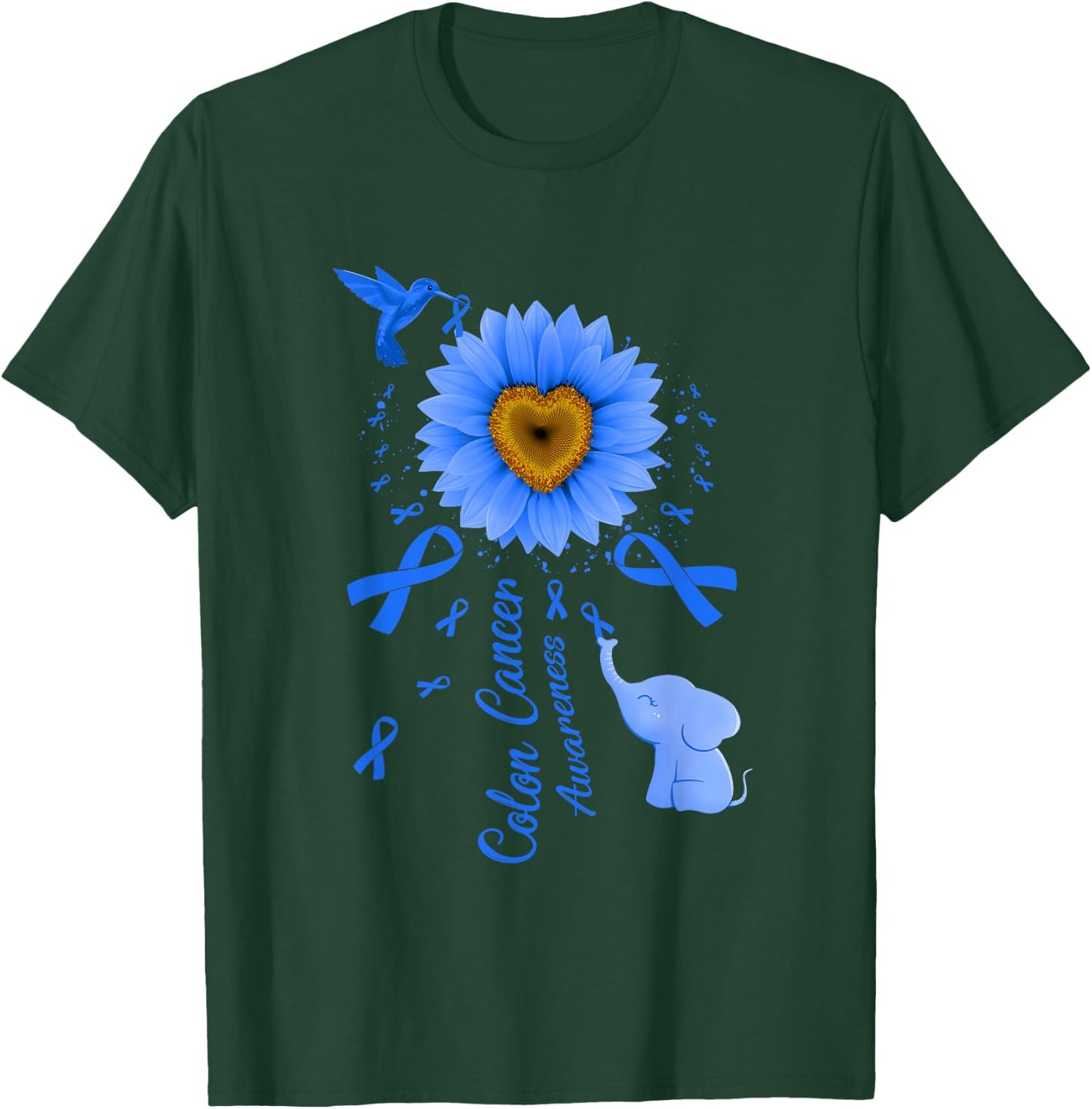 Sunflower Hummingbird Elephant Colon Cancer Awareness T-Shirt - T-Shirt | Forest