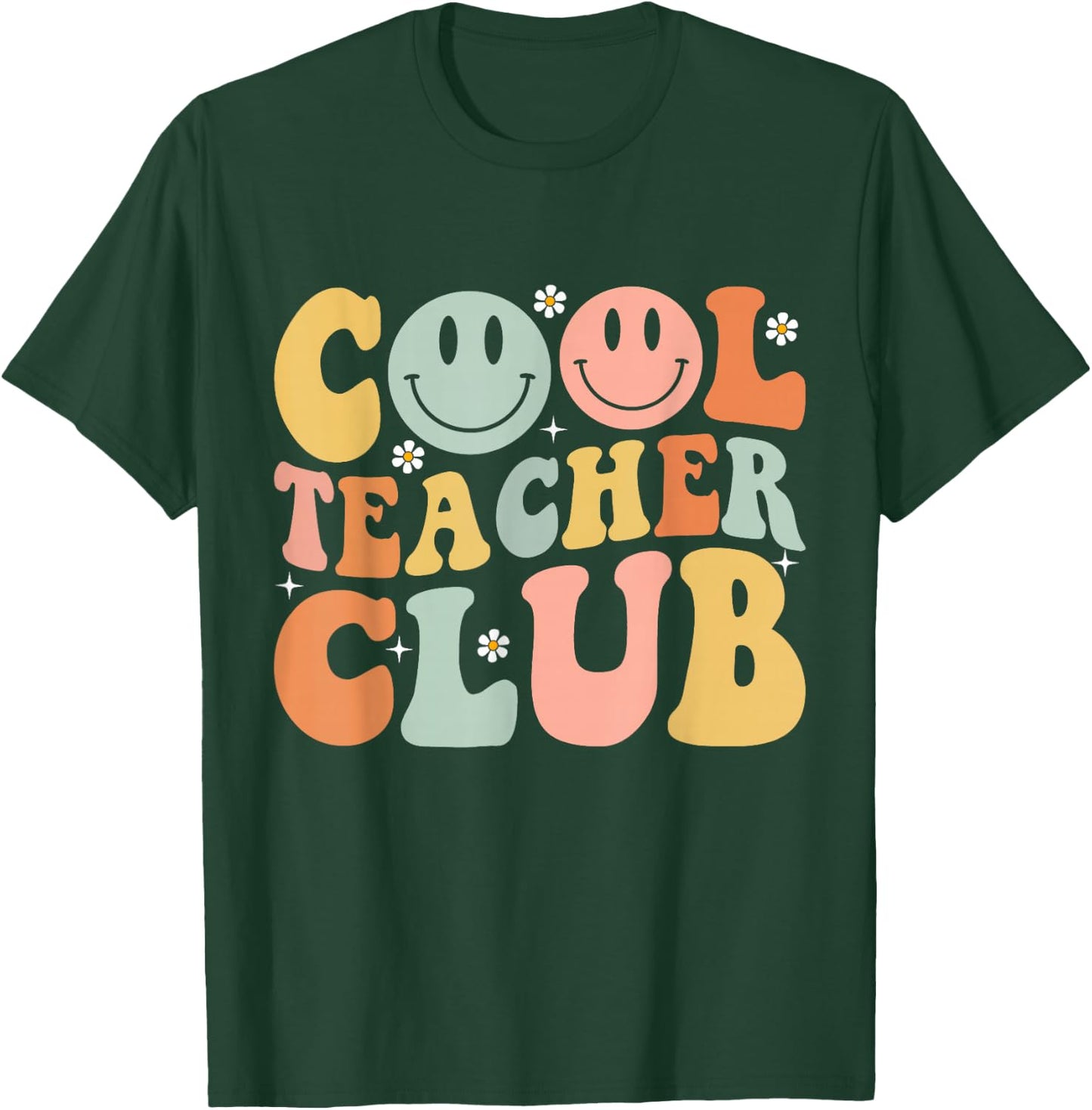Groovy Retro Cool Teacher Club Shirt Funny Smile Happy Face T-Shirt - T-Shirt | Forest