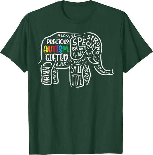 Autism Awareness Elephant Acceptance Autistic Men Women Kids T-Shirt - T-Shirt | Forest