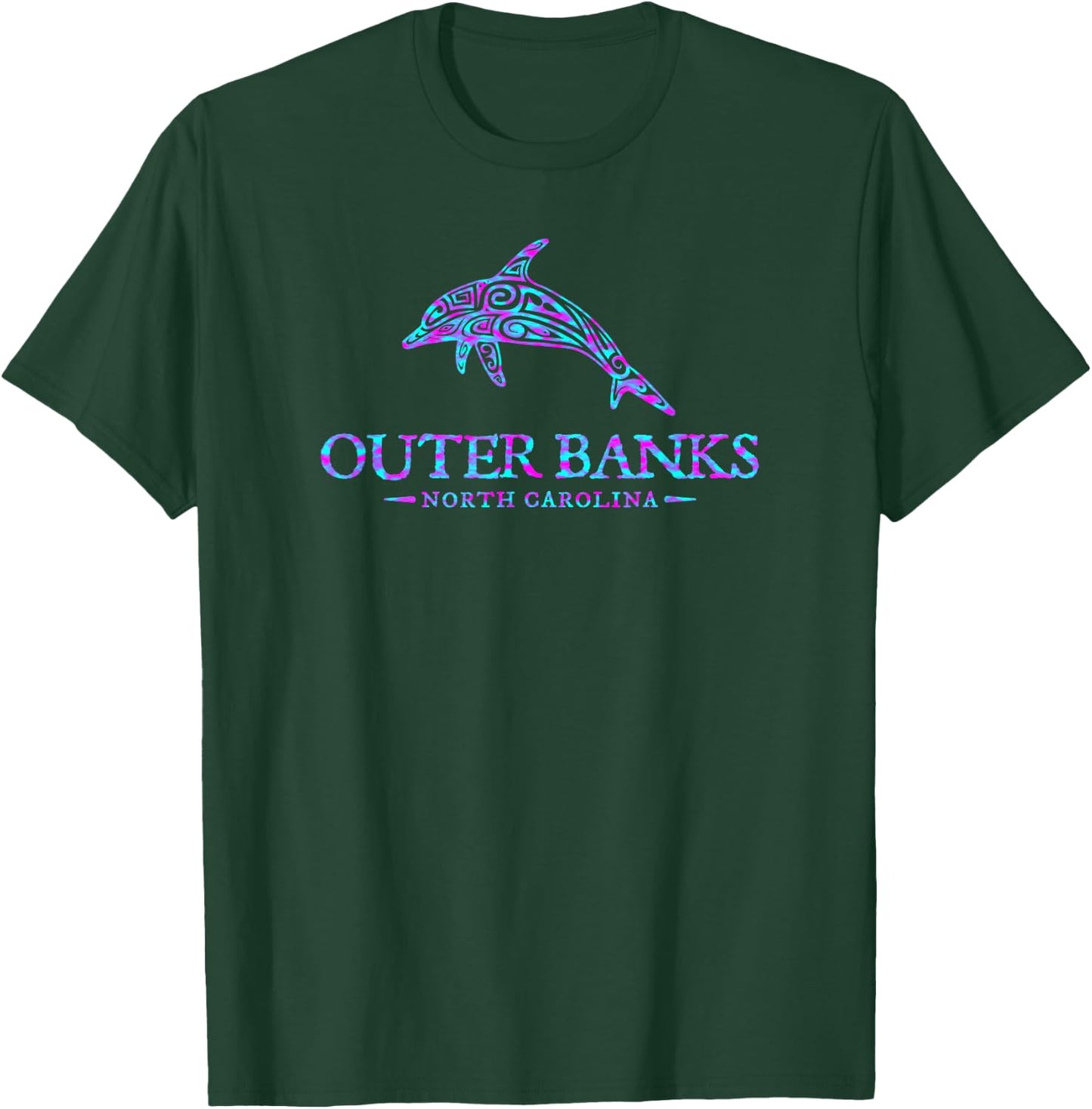 Outer Banks NC OBX Dolphin Retro Preppy Throwback T-Shirt - T-Shirt | Forest