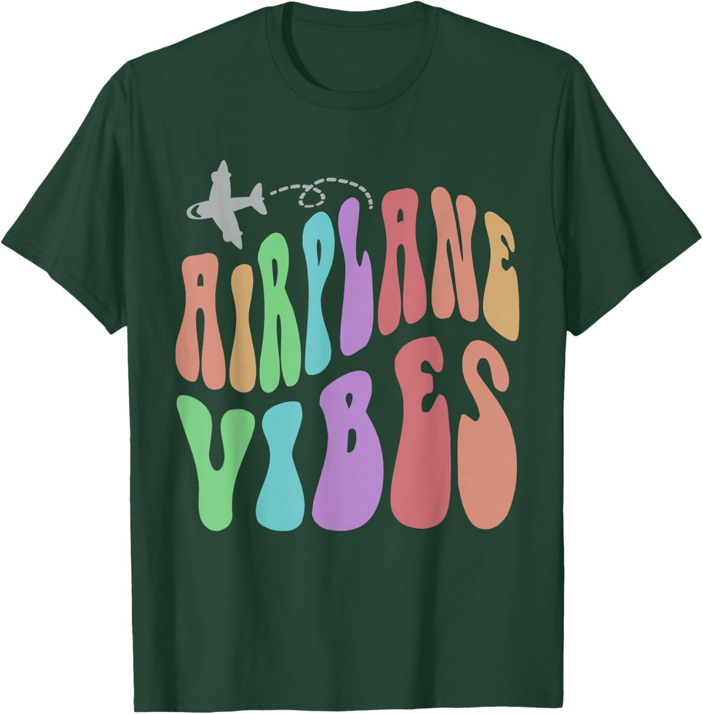 Groovy AIRPLANE VIBES Travel Mode Pilot Crew Retro Vacation T-Shirt - T-Shirt | Forest