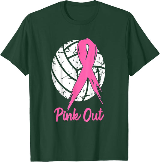 Breast Cancer Pink Out Ribbon Volleyball Awareness Costume T-Shirt - T-Shirt | Forest