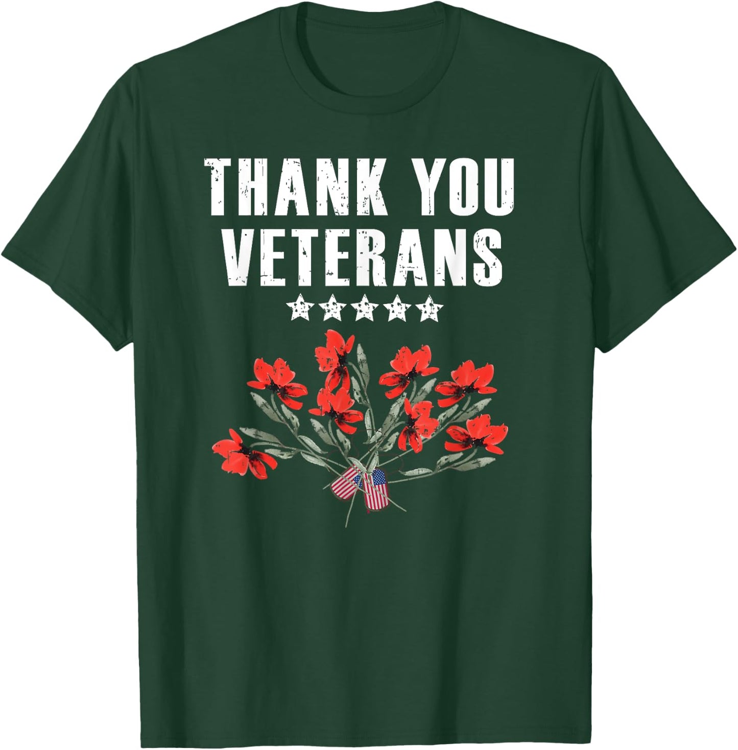 Military Family Thank You Veterans Poppy Flowers Patriotic Women Kids Men T-Shirt - T-Shirt | Forest