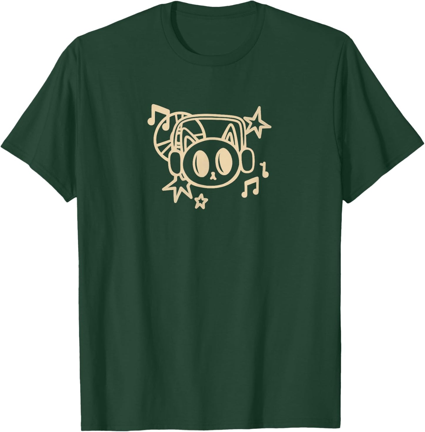 Y2K 90s Cat with Headset Headphone Hears Music T-Shirt - T-Shirt | Forest