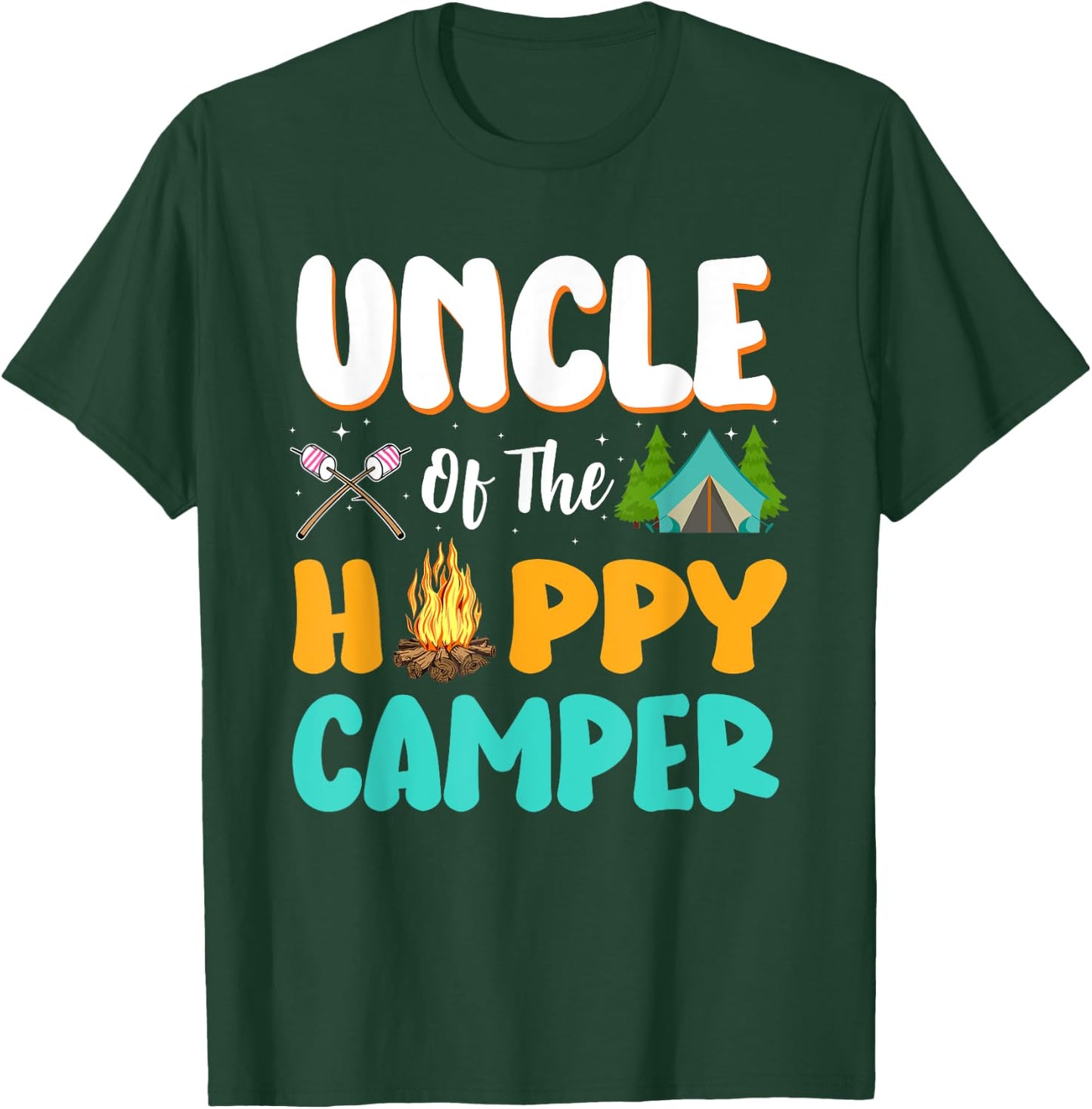 Uncle Of The Happy Camper Family Camping Birthday Trip T-Shirt - T-Shirt | Forest