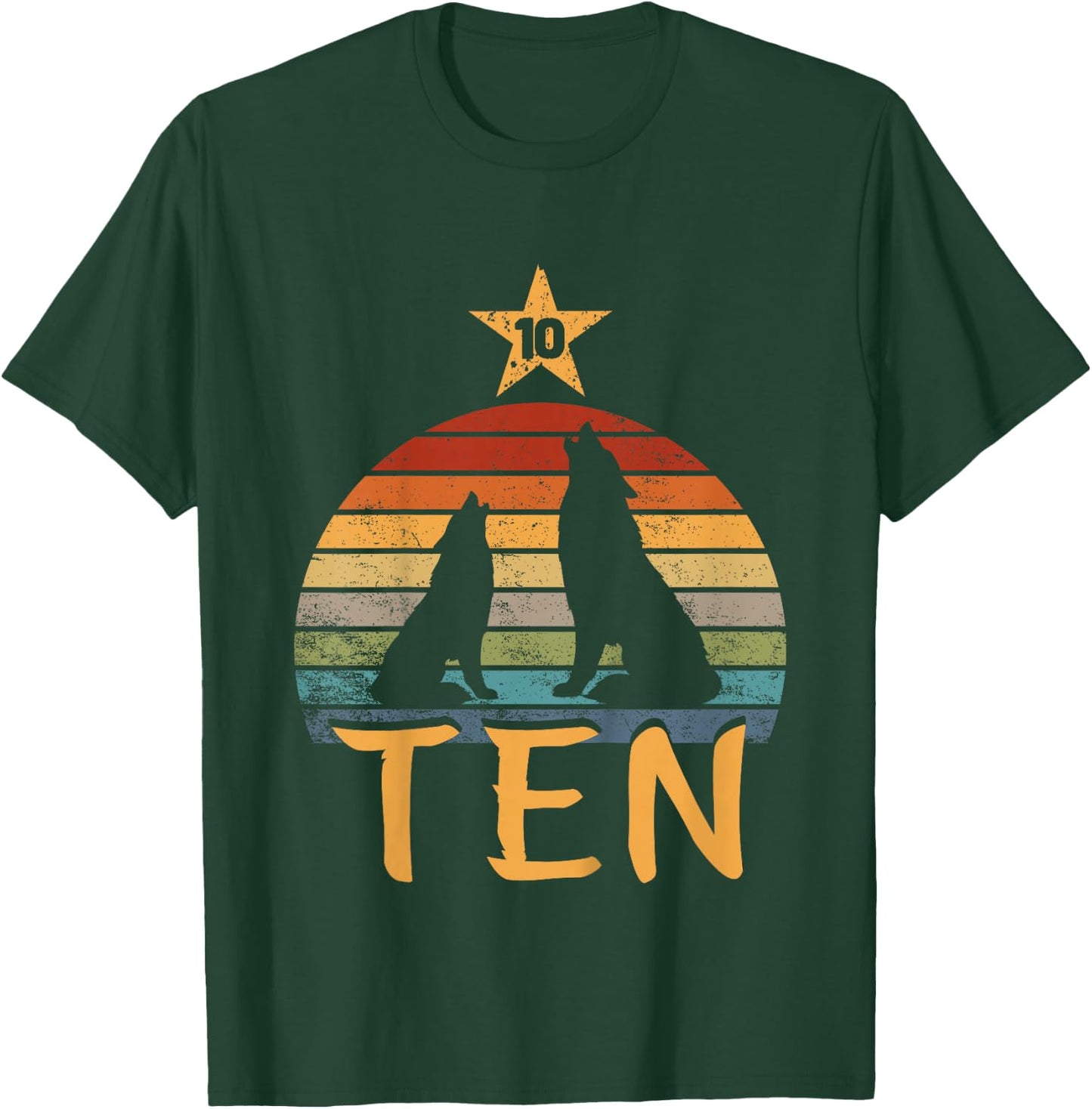 Wolf Birthday 10 Year Old Tenth Wolf 10th Birthday Boy Girl T-Shirt - T-Shirt | Forest