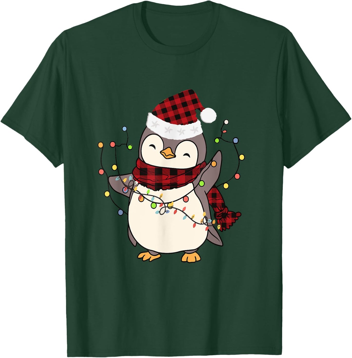 Penguin Santa Lights Christmas Pajamas Cute Penguins Xmas T-Shirt - T-Shirt | Forest