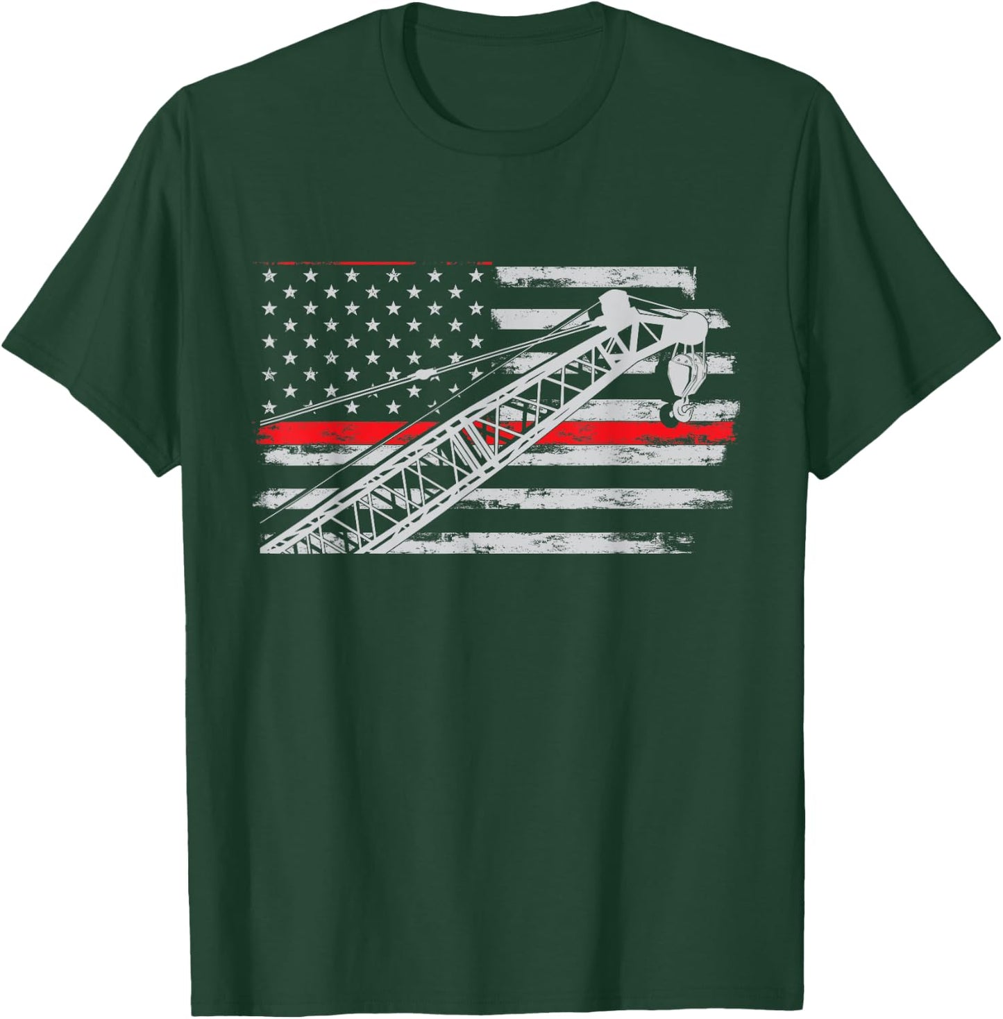 Crane operator Usa Flag Heavy Equipment Crane T-Shirt - T-Shirt | Forest