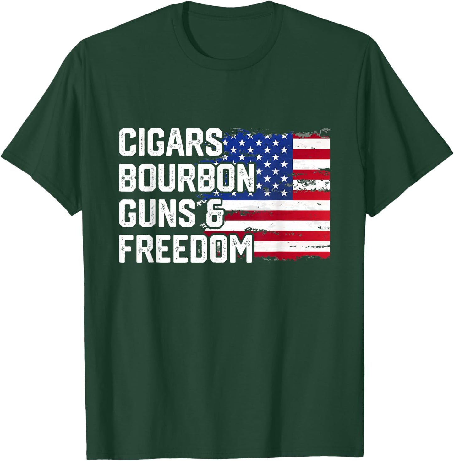 Cigars Bourbon Guns and Freedom Lover American Usa Flag T-Shirt - T-Shirt | Forest