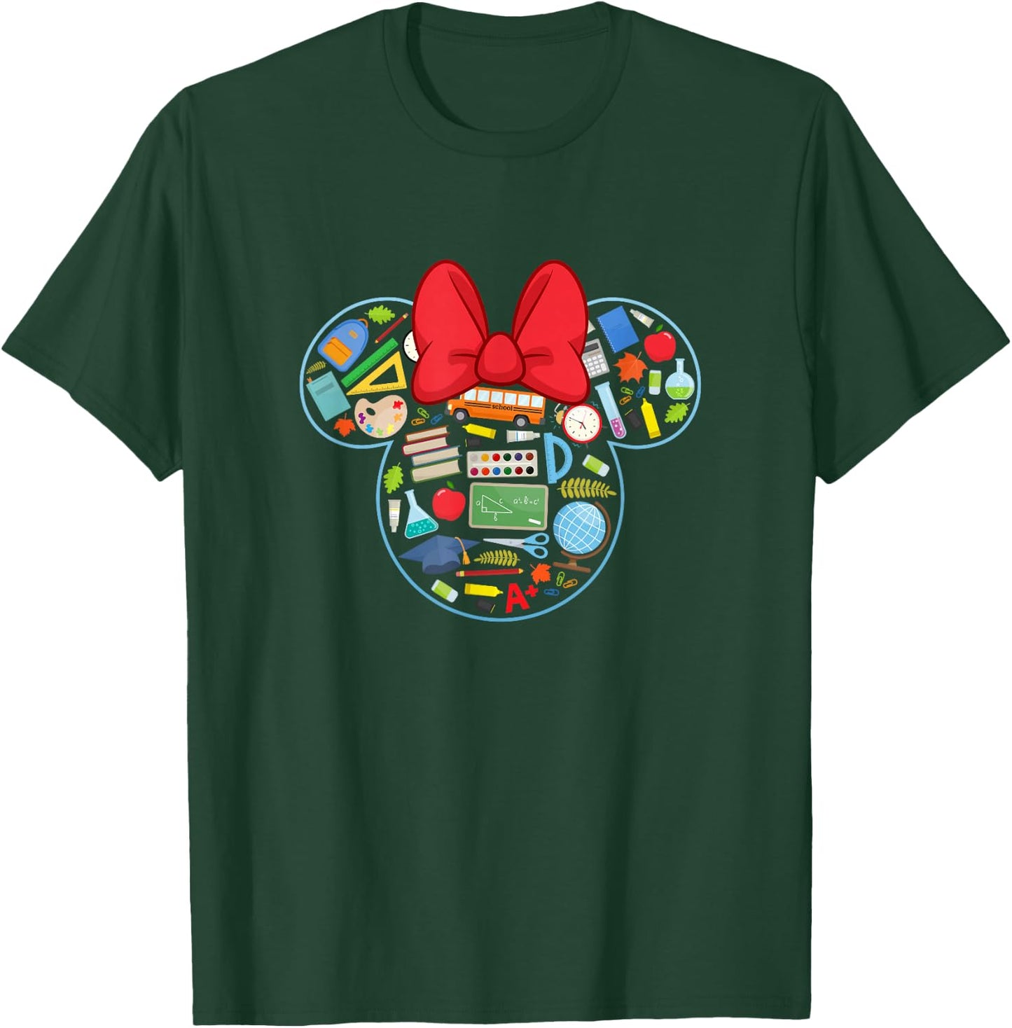 Disney Minnie Mouse Back to School Supplies Face Outline T-Shirt - T-Shirt | Forest