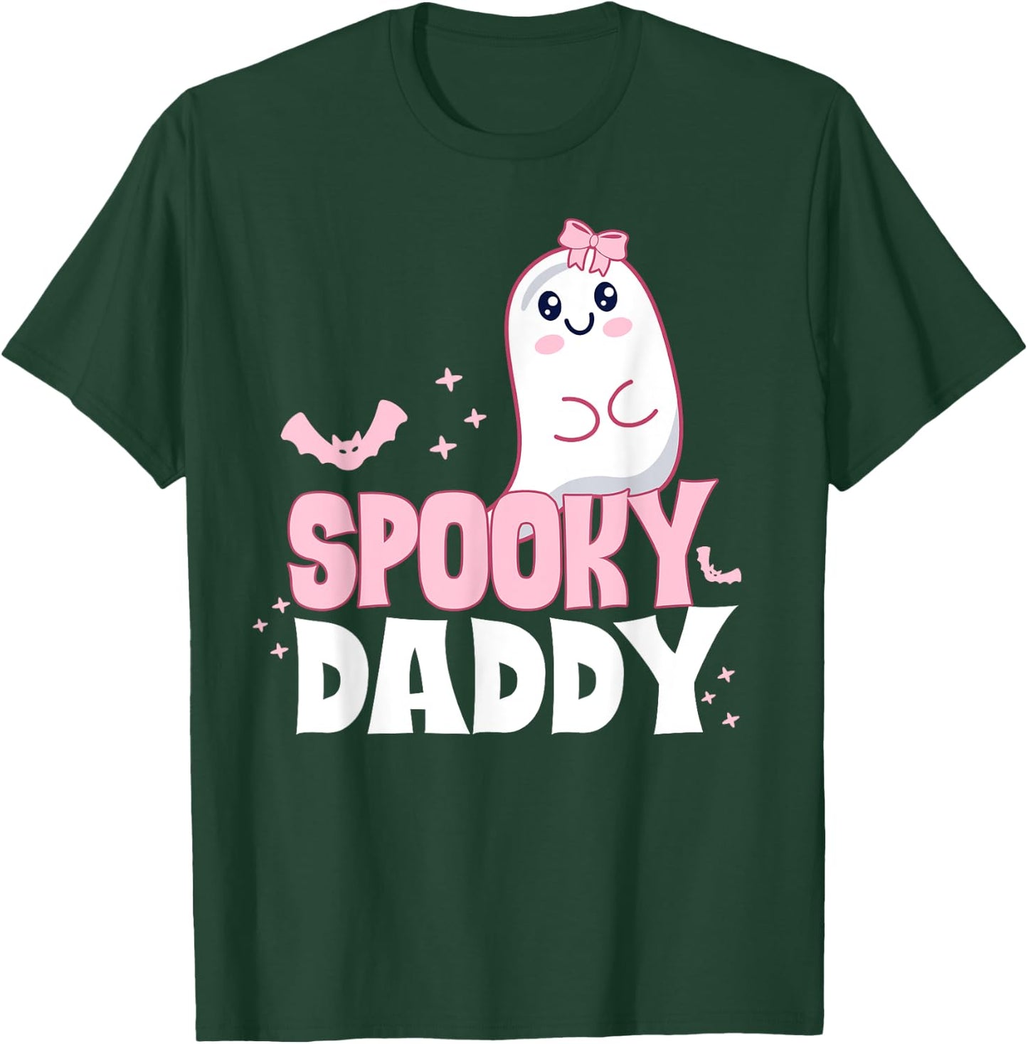 Spooky Daddy Family Cute Pink White Ghost Boo Halloween T-Shirt - T-Shirt | Forest