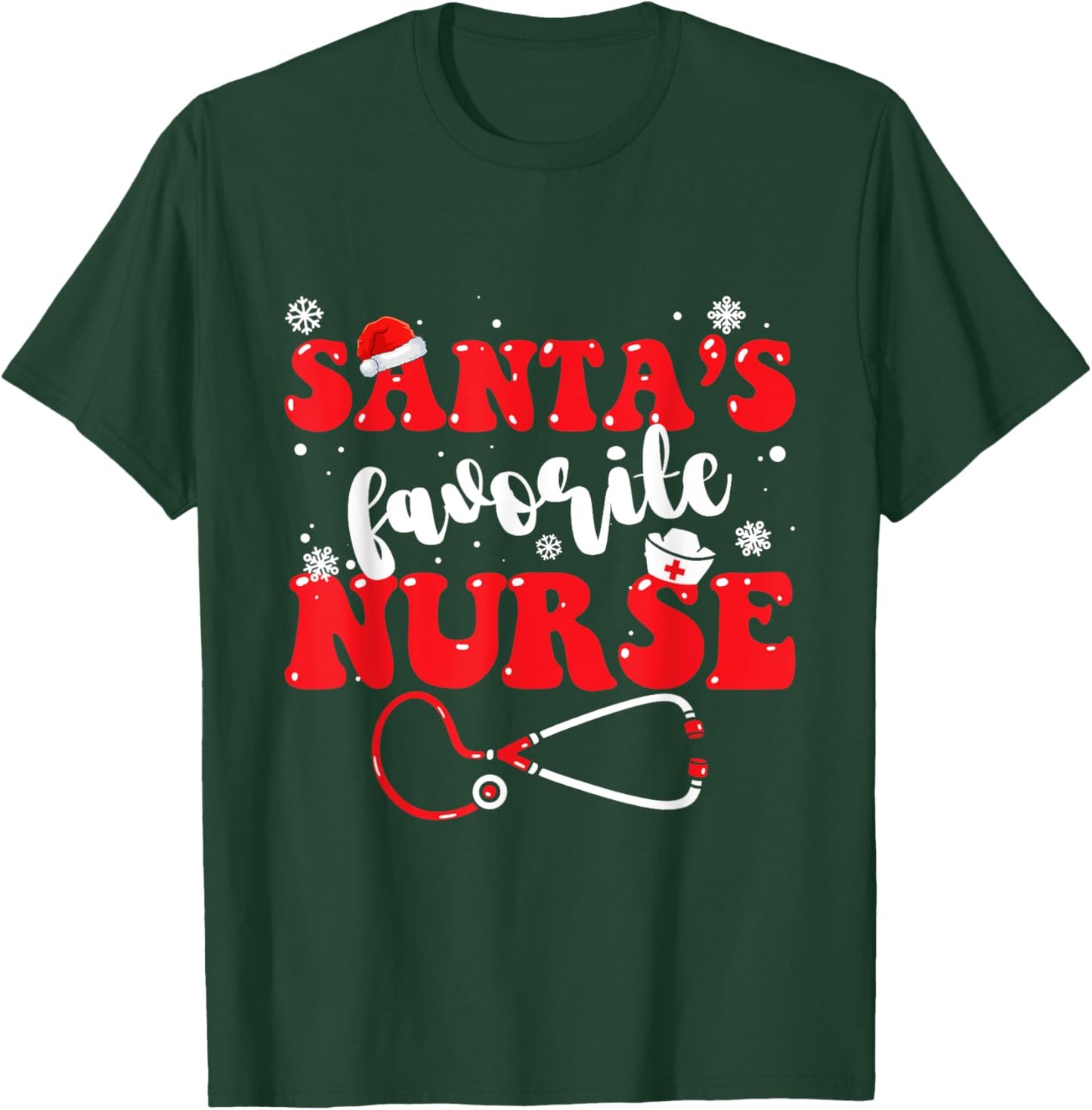 Santa's Favorite Nurse Christmas T-Shirt - T-Shirt | Forest