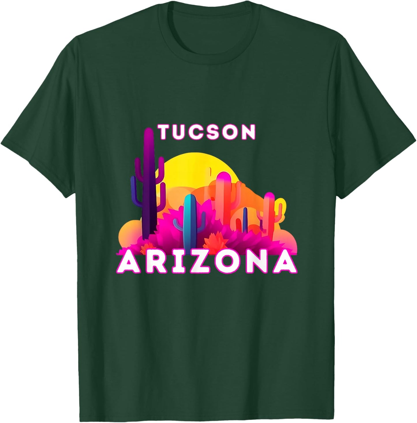 Tucson City Tourist Cactus Desert Arizona Sunset Retro T-Shirt - T-Shirt | Forest