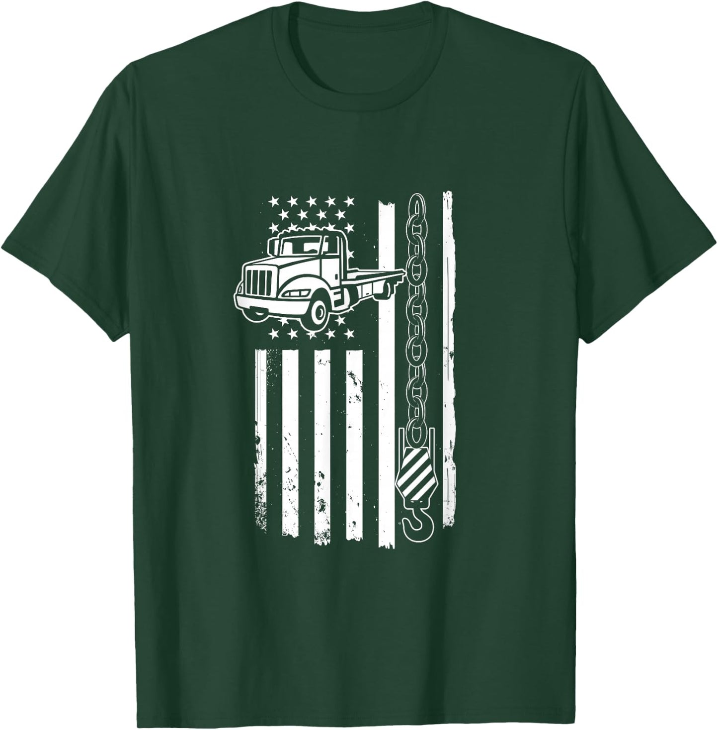 Tow Truck with US Flag | Breakdown Car | Wrecker Driver T-Shirt - T-Shirt | Forest