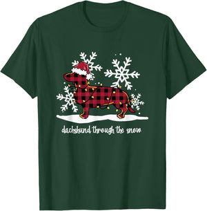 Dachshund Through The White Snow Retro Dachshund Lover Owner T-Shirt - T-Shirt | Forest