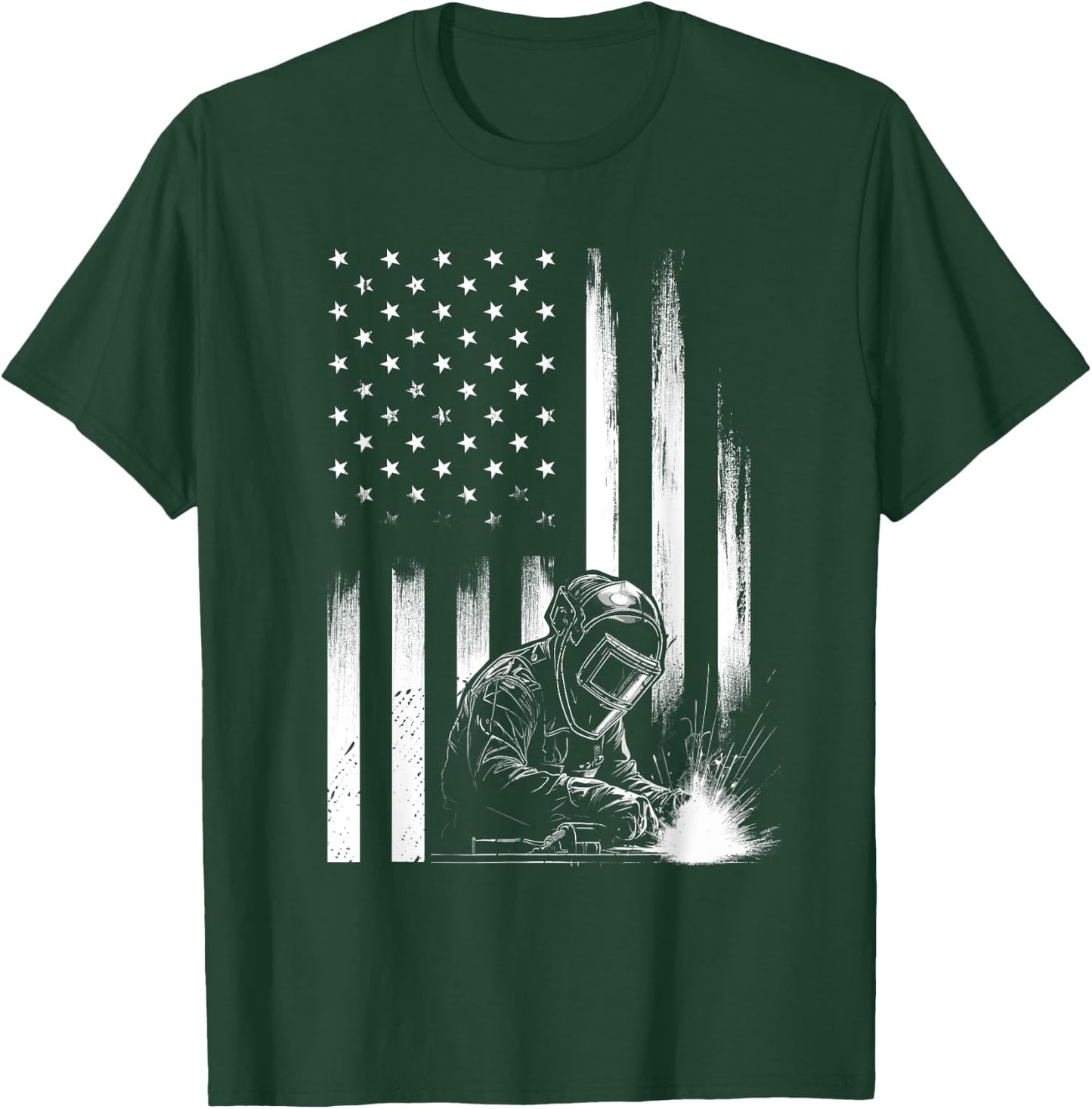 Welder American Flag Patriotic Welding Men Welder USA Flag T-Shirt - T-Shirt | Forest
