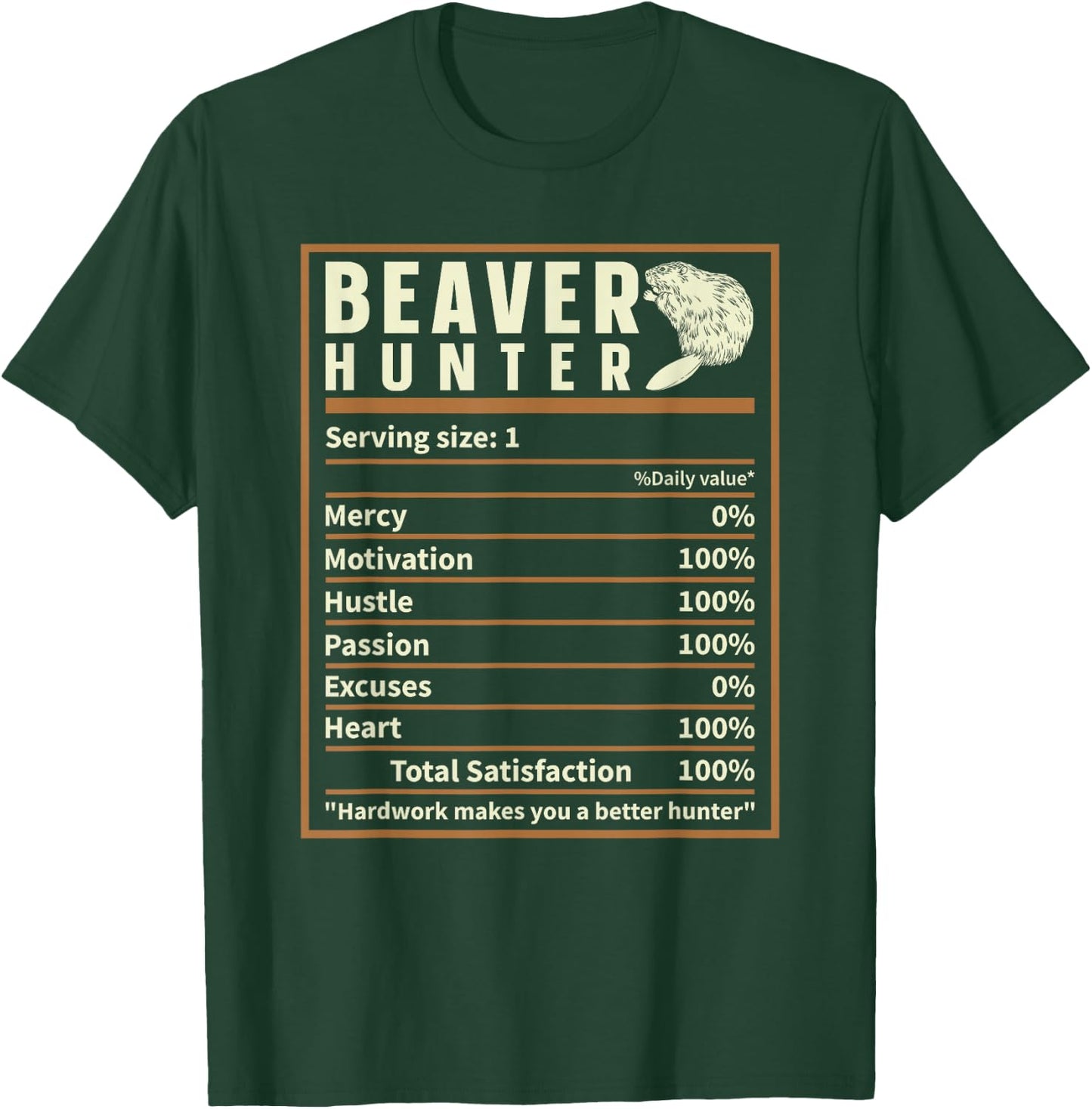 Beaver Hunting Nutrition Facts, Funny Beaver Hunter T-Shirt - T-Shirt | Forest