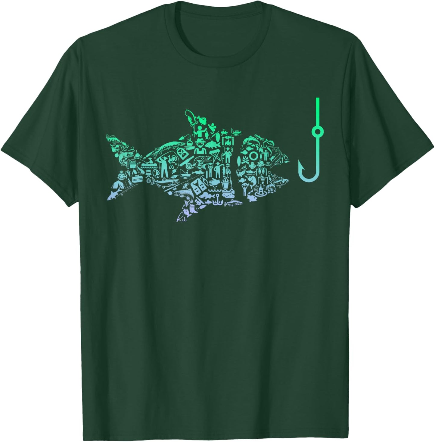 Cool Fish Hook Silhouette Graphic Angler Gear Youth Fishing T-Shirt - T-Shirt | Forest