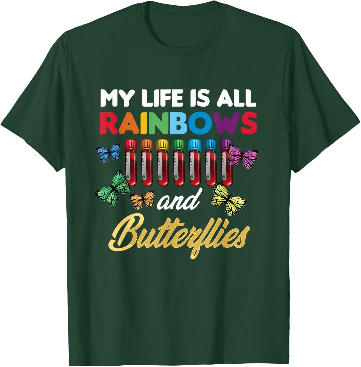 Reaction Glass Butterfly Rainbow Phlebotomist Laboratory T-Shirt - T-Shirt | Forest