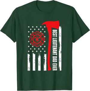 Red Line American Flag Dad Fireman Lieutenant Firefighter T-Shirt - T-Shirt | Forest