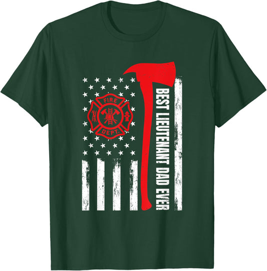 Red Line American Flag Dad Fireman Lieutenant Firefighter T-Shirt - T-Shirt | Forest