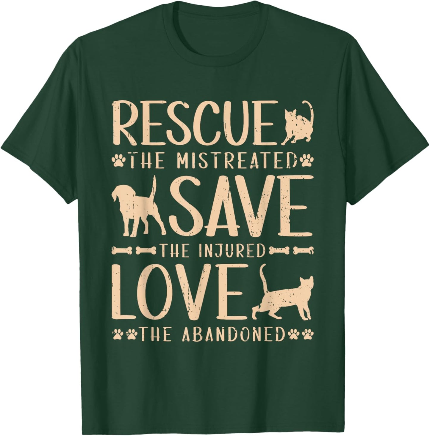 Rescue Save Love, Animal Rescue Dog Cat Lovers Men Women Girls Kids T-Shirt - T-Shirt | Forest