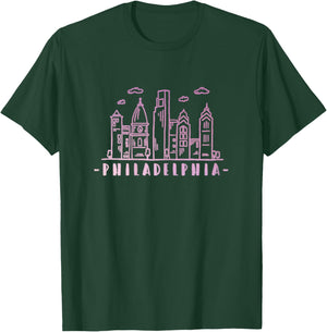 Philadelphia Pennsylvania Pink Vintage Skyline T-Shirt - T-Shirt | Forest
