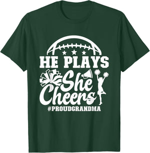 He Plays She Cheers Grandma of Cheerleader & Football Player T-Shirt - T-Shirt | Forest