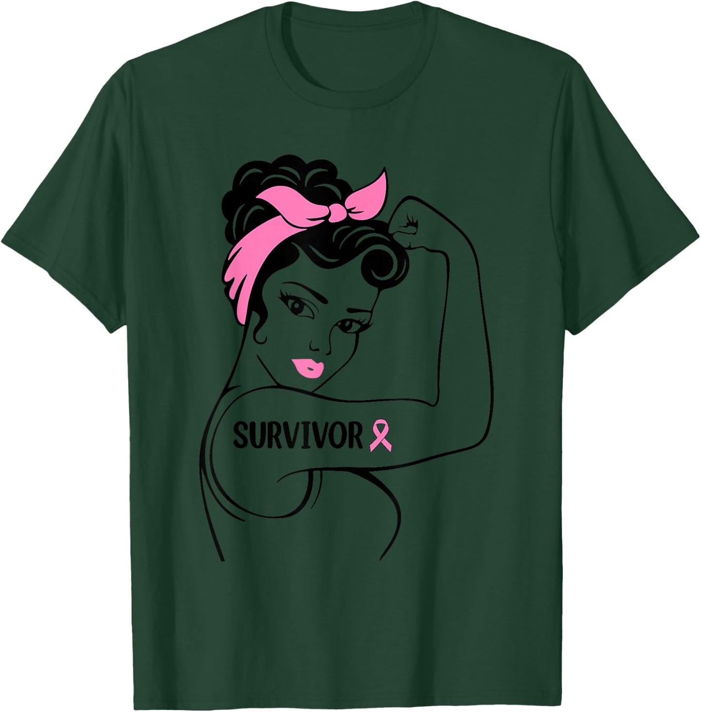 Breast Cancer Survivor Rosie Riveter Pink Awareness Women T-Shirt - T-Shirt | Forest