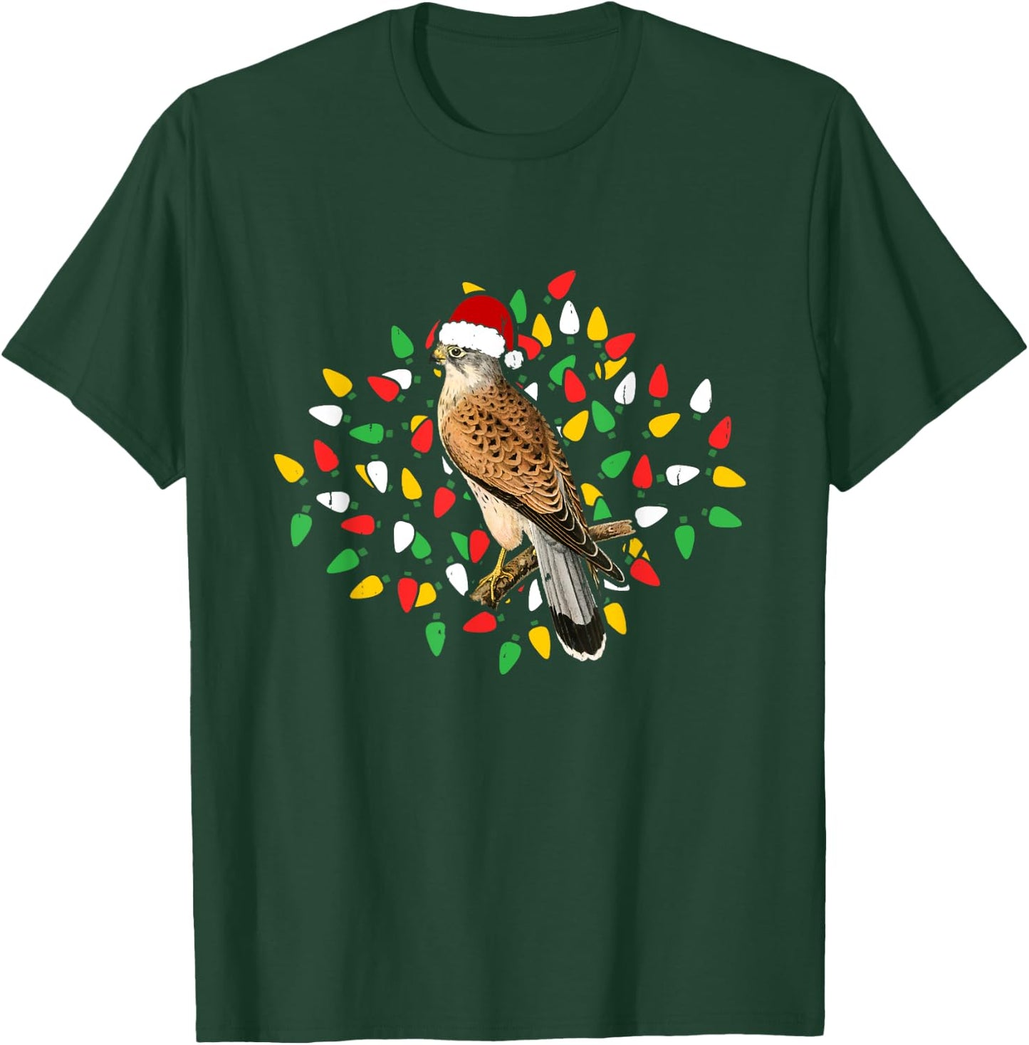 Holiday Xmas Lighting Santa Hat Red Shouldered Hawk Bird T-Shirt - T-Shirt | Forest