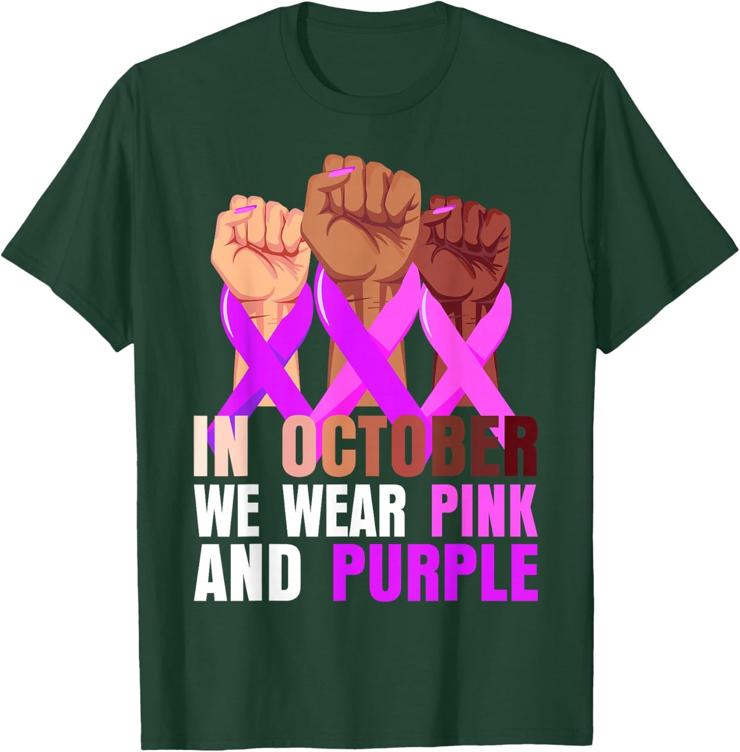 Breast Cancer Pink Domestic Violence Purple Awareness Month T-Shirt - T-Shirt | Forest