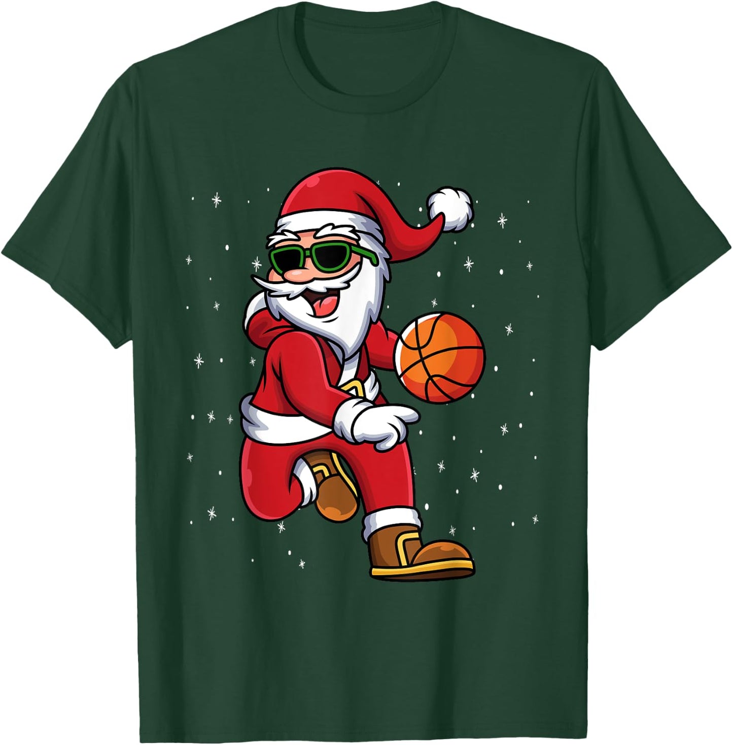 Christmas Basketball Santa Playing Basketball Player Kids T-Shirt - T-Shirt | Forest