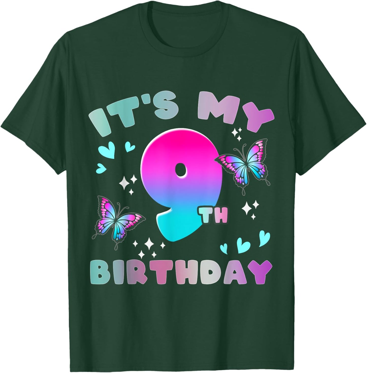 It's My 9th Birthday Butterfly 9 Years Old Butterflies Kid T-Shirt - T-Shirt | Forest