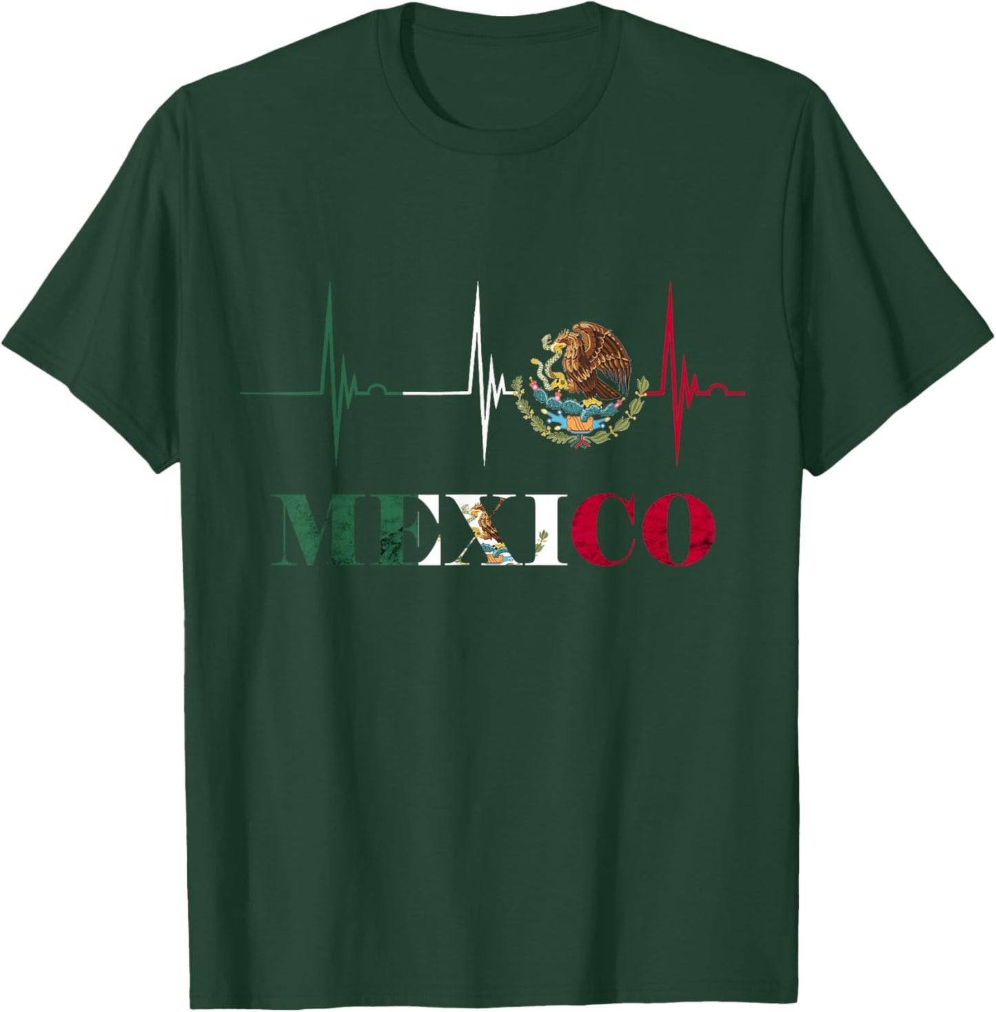 Heartbeat EKG Pulse Mexico Emblem Mexico Flag Mexican Pride T-Shirt - T-Shirt | Forest
