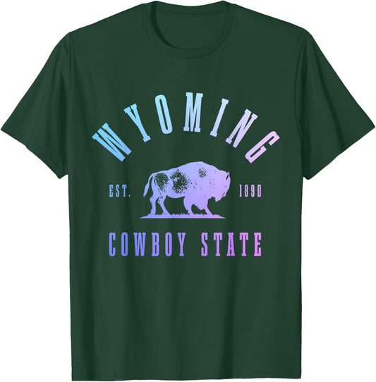 Wyoming, East. 1890 The Cowboy State Bison Vintage Pride T-Shirt - T-Shirt | Forest
