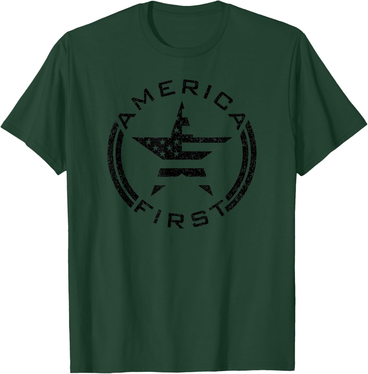 AMERICA FIRST 1ST USA FLAG AMERICAN STAR ROUNDEL PATRIOT Women Kids Men T-Shirt - T-Shirt | Forest