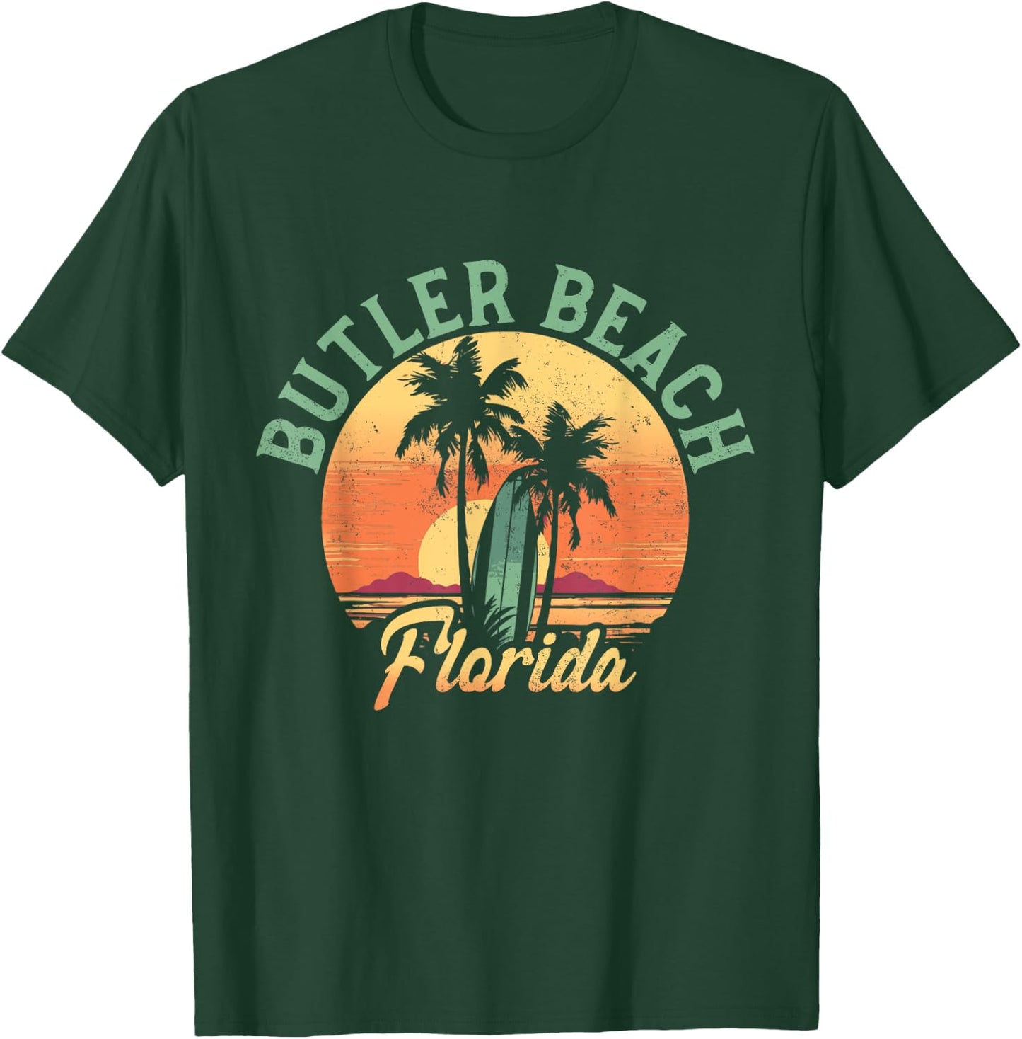 Butler Beach Florida Retro Surfer Vintage Beach T-Shirt - T-Shirt | Forest