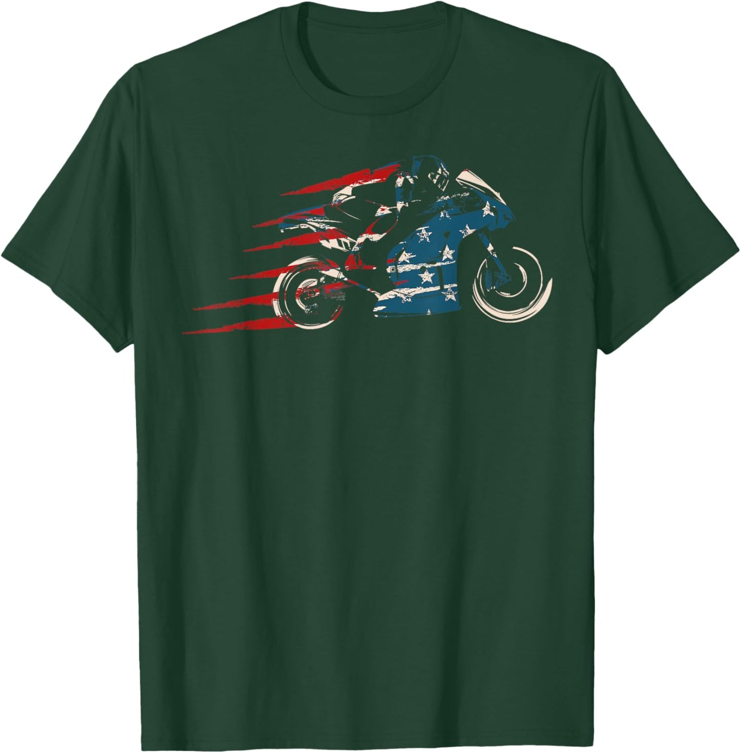 American Flag Super Bike Moto GP 4th of July Dirt Bikers T-Shirt - T-Shirt | Forest