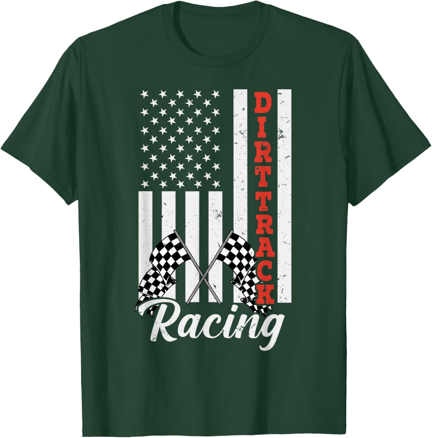 American Flag Dirt Track Racing Car Bike Driver Racer Women Kids Men T-Shirt - T-Shirt | Forest