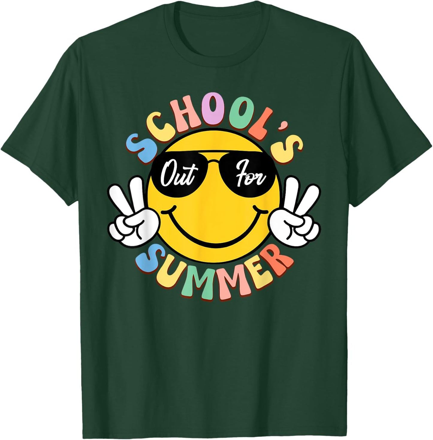 Last Day Of School Smile Teacher Kids Schools Out For Summer T-Shirt - T-Shirt | Forest