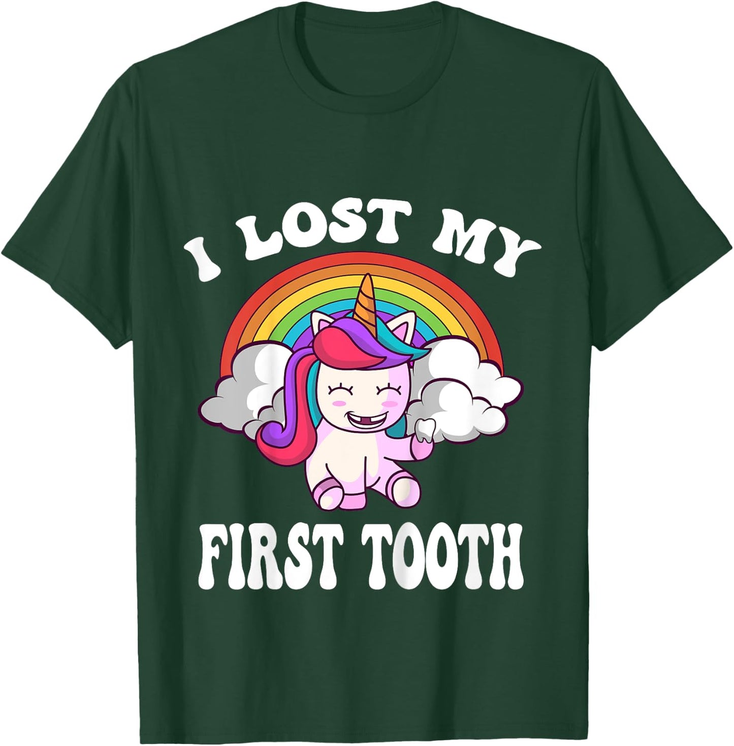Rainbow Unicorn I Lost My First Tooth Funny Tooth Fairy T-Shirt - T-Shirt | Forest