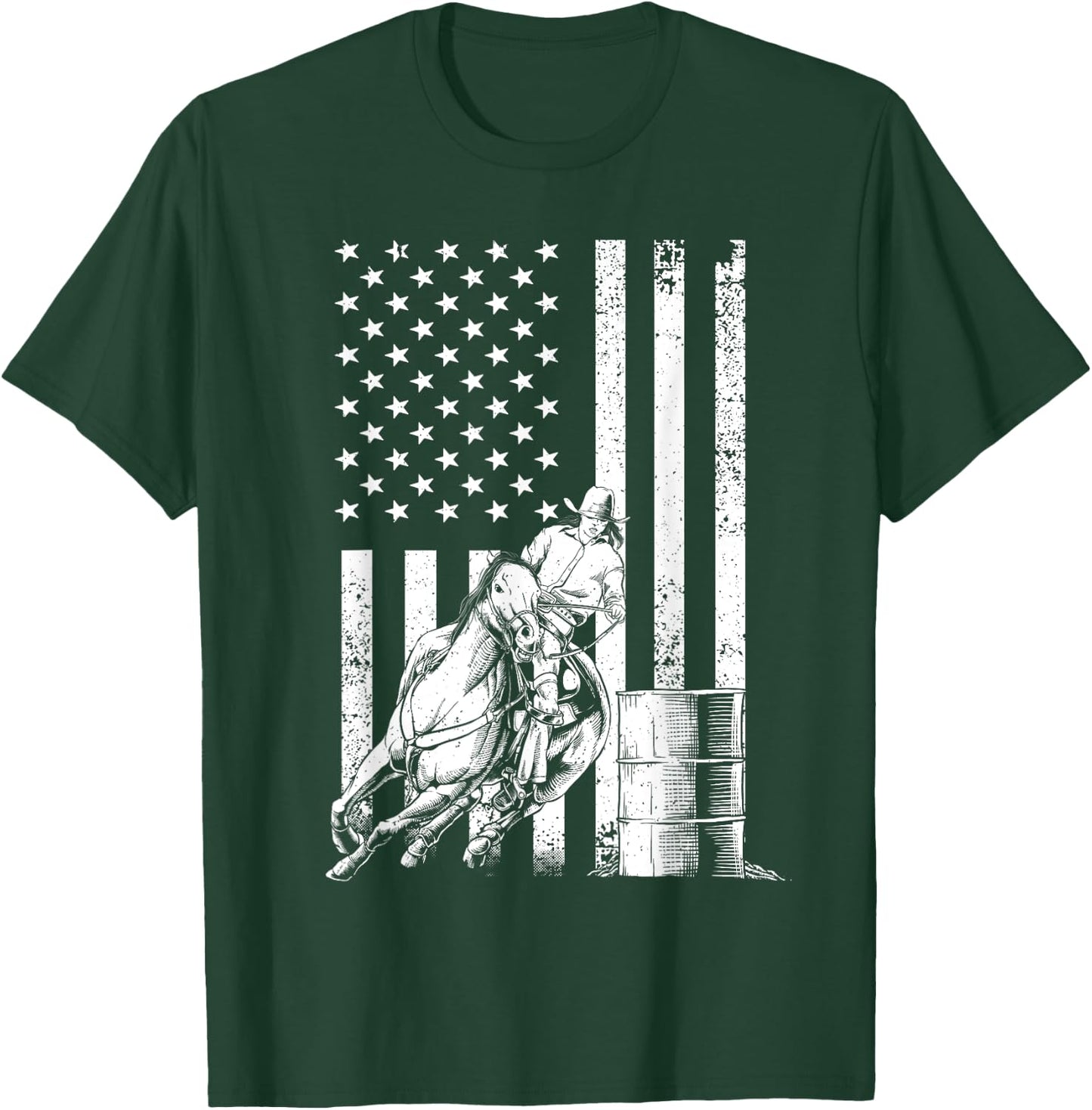 Funny Barrel Racing Design Women US Flag Rodeo Lover T-Shirt - T-Shirt | Forest