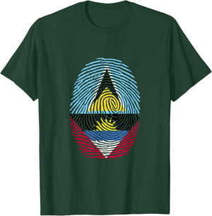 St Lucia and Antigua Fingerprint Saint Lucian Antiguan Roots T-Shirt - T-Shirt | Forest