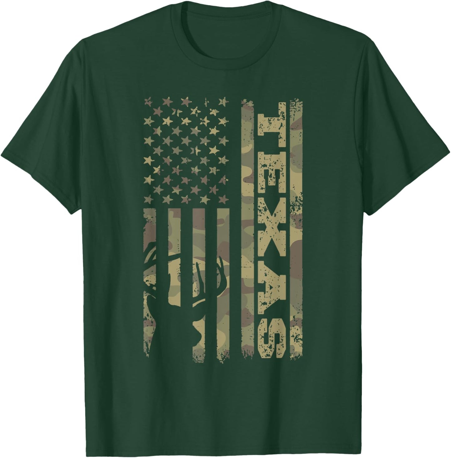 Texas Deer Hunter Vintage Deer Hunting Camo USA Flag T-Shirt - T-Shirt | Forest