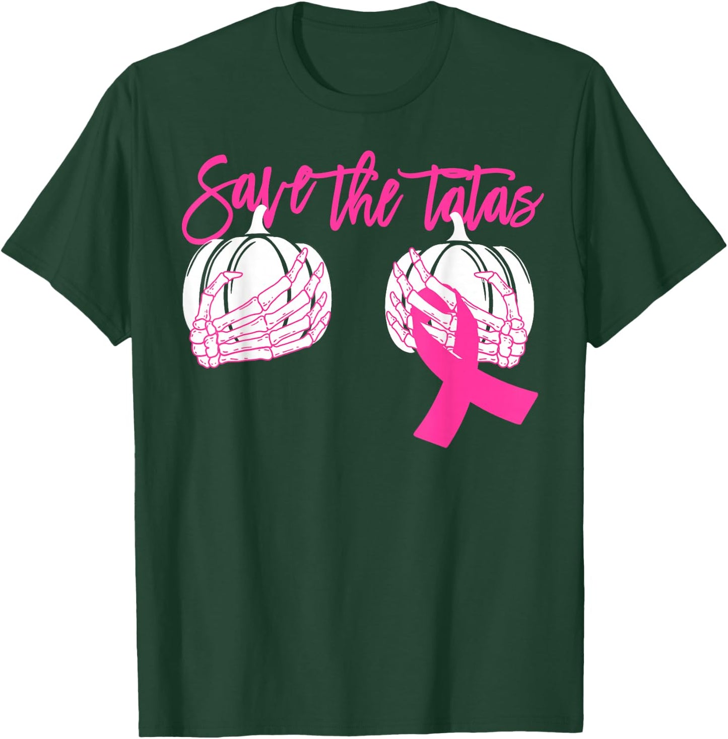 Save The Tatas Pumpkin Women Breast Cancer Awareness T-Shirt - T-Shirt | Forest