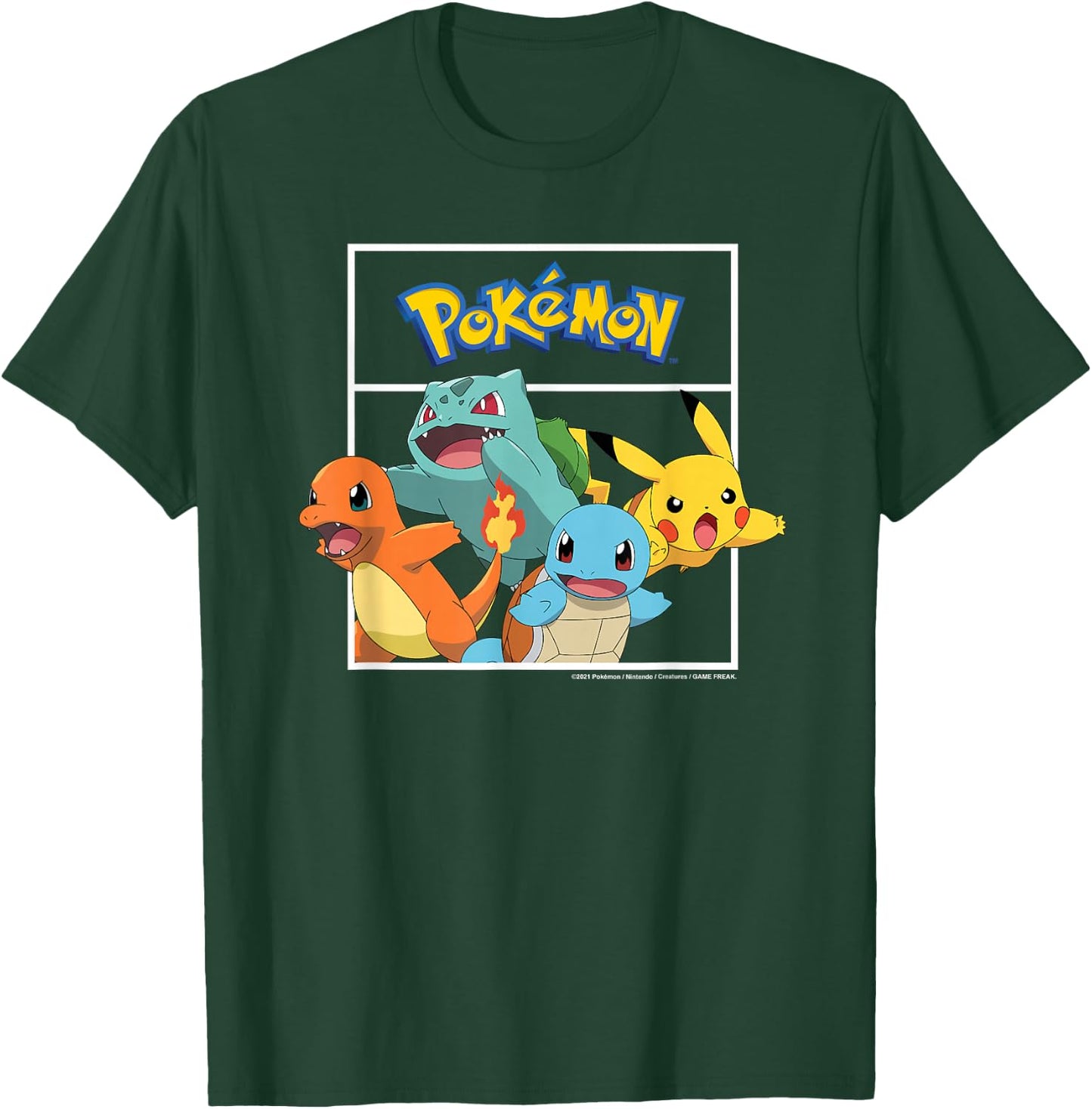 Pokémon - Pikachu Charmander Bulbasaur Squirtle Kanto Group T-Shirt - T-Shirt | Forest